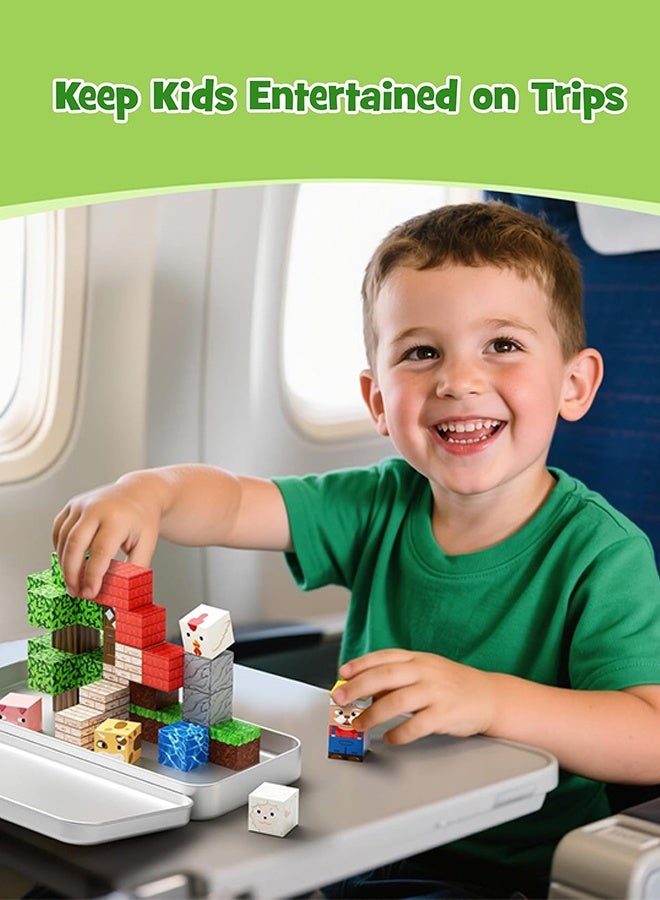 Organizer Mini Magnetic Blocks Farm Animals Travel Toys, 35PCS Portable Magnetic Building Cubes with Metal Storage Box for Kids Ages 4-8, Road Trip & Airplane Essentials - Image 4